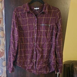 Maurices Casual Plaid Shirt - Burgandy and Yellow